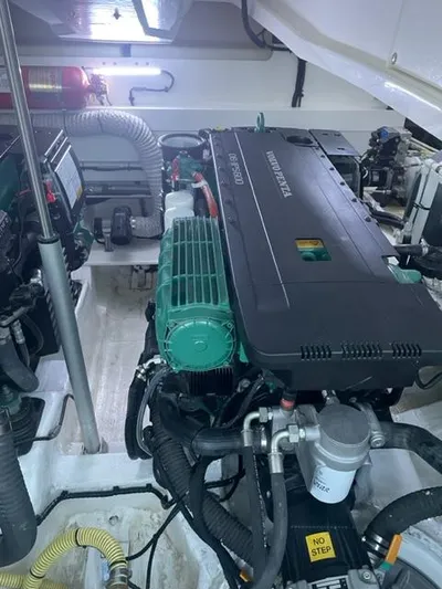  Yacht Photos Pics Engine room of 2021 Fairline Targa 45 Open yacht, showcasing machinery and components.