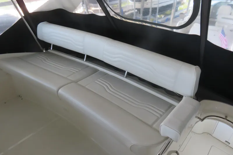 38 Special Yacht Photos Pics 2006 Carver 38 Super Sport boat interior with white leather seating.