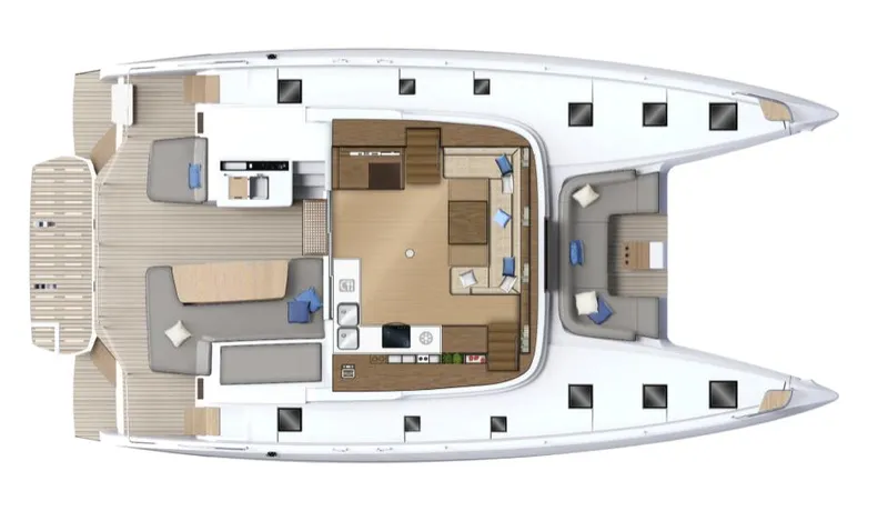 Jdmontt Yacht Photos Pics 2024 Lagoon 55 yacht floor plan, featuring spacious deck and modern interior layout.