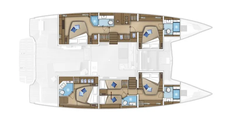 Jdmontt Yacht Photos Pics 2024 Lagoon 55 yacht floor plan with multiple cabins and bathrooms.