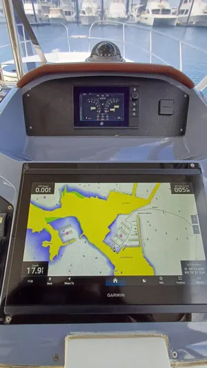 Jessica Yacht Photos Pics Navigation system on 2009 Sessa Marine Key Largo 36 boat, featuring Garmin display.