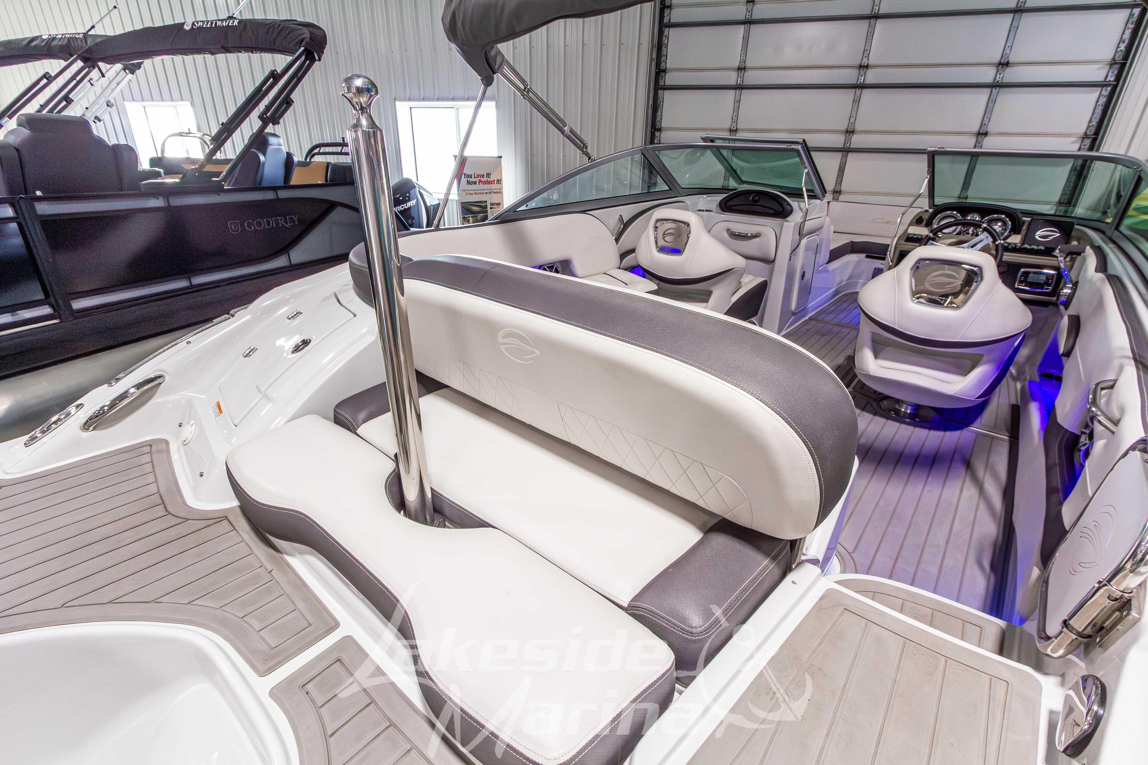 2017 Crownline Eclipse E1 XS boat interior with modern seating and dashboard.