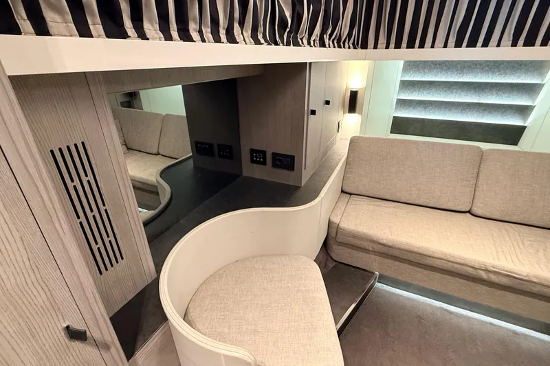  Yacht Photos Pics Interior of 2022 Cranchi A46 Luxury Tender with modern seating and elegant design.