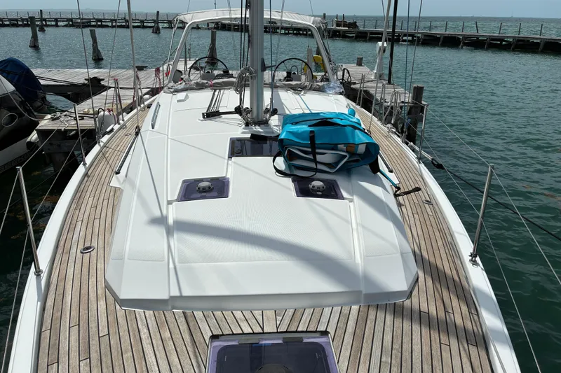  Yacht Photos Pics Beneteau Oceanis 41.1 sailboat docked, showcasing deck and equipment, 2020 model.