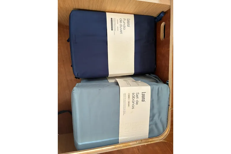  Yacht Photos Pics Bedding sets stored in a Beneteau Oceanis 41.1 yacht, 2020 model.