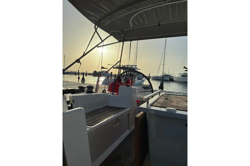  Yacht Photos Pics Beneteau Oceanis 41.1 sailboat docked at sunset, 2020 model.