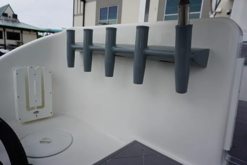 Obsession II Yacht Photos Pics 2023 Insetta 35IFC boat rod holders and deck detail.