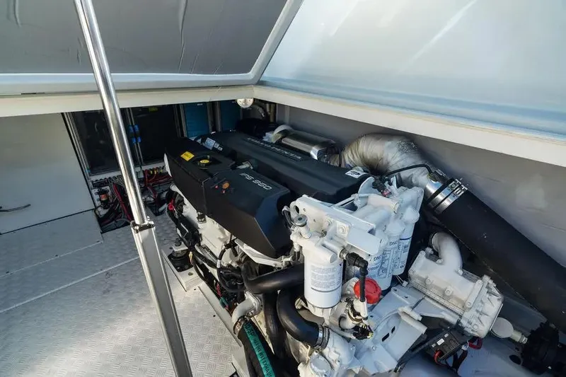  Yacht Photos Pics Engine room of 2019 DutchCraft 56 Open yacht, showcasing advanced marine engine components.