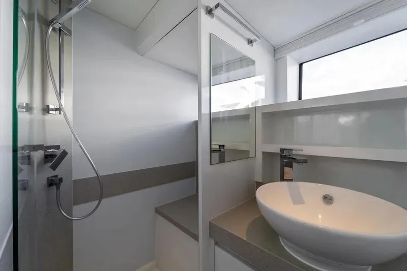  Yacht Photos Pics Modern bathroom in 2019 DutchCraft 56 Open yacht with sleek sink and shower.