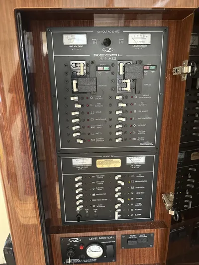 Panacea Yacht Photos Pics Electrical control panel of a 2015 Regal 35 Sport Coupe boat.