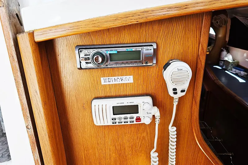 Zephyros Yacht Photos Pics Control panel of 2009 Seawind 36XL with radio and communication equipment.