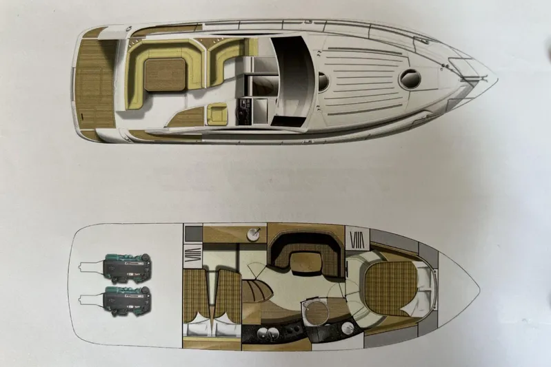  Yacht Photos Pics Floor plan of a 2010 Fairline Targa 38 yacht, showcasing interior and deck layout.