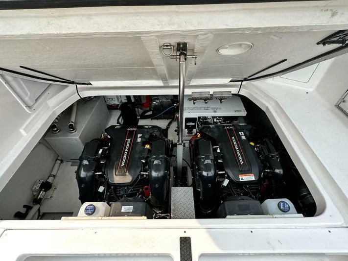  Yacht Photos Pics Engine compartment of a 2014 Regal Sport Coupe with dual inboard motors.