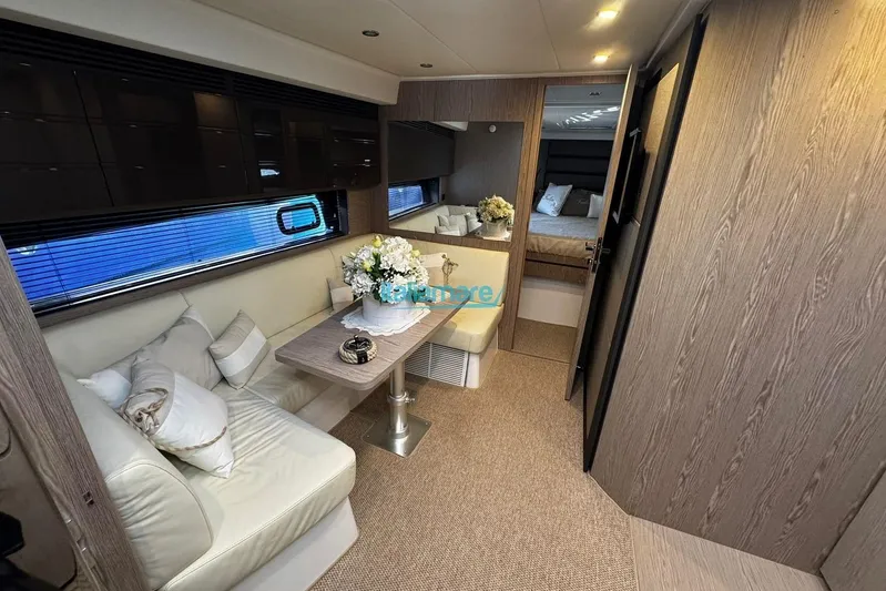  Yacht Photos Pics Luxurious interior of 2020 Azimut Atlantis 45 yacht with elegant seating and decor.