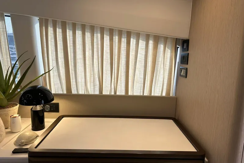  Yacht Photos Pics Interior of 2024 Azimut Fly 53 yacht with modern decor and natural lighting.