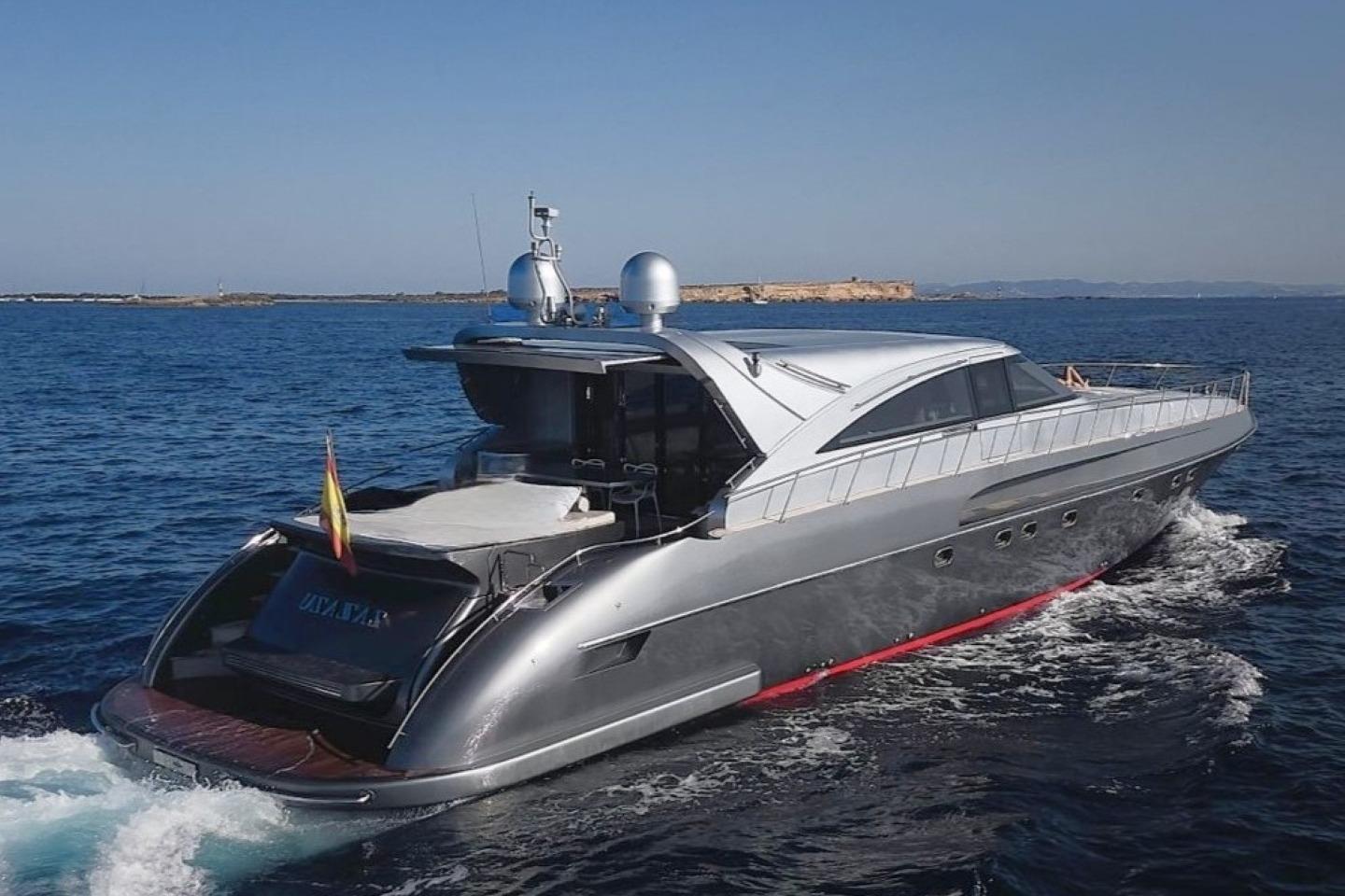 Luxury AB 78 yacht cruising on open sea, 2007 model, sleek design.