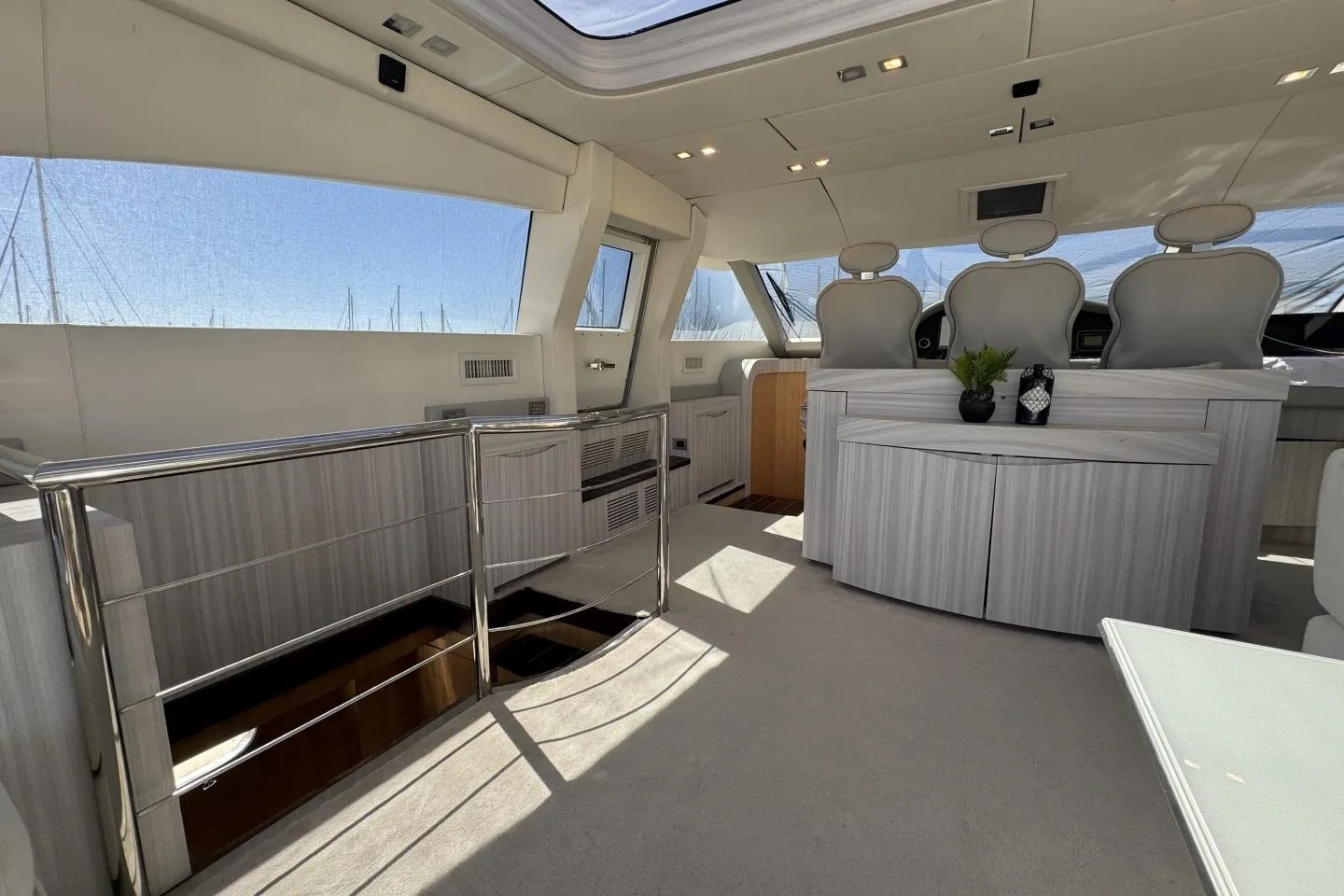 Luxurious interior of 2007 AB 78 yacht with modern seating and elegant decor.