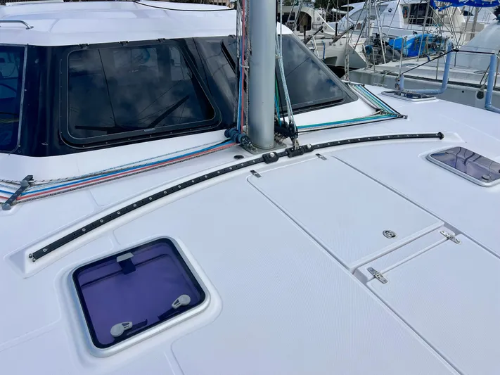 Kestrel Yacht Photos Pics Seawind 1260 catamaran deck, 2020 model, featuring hatches and rigging details.