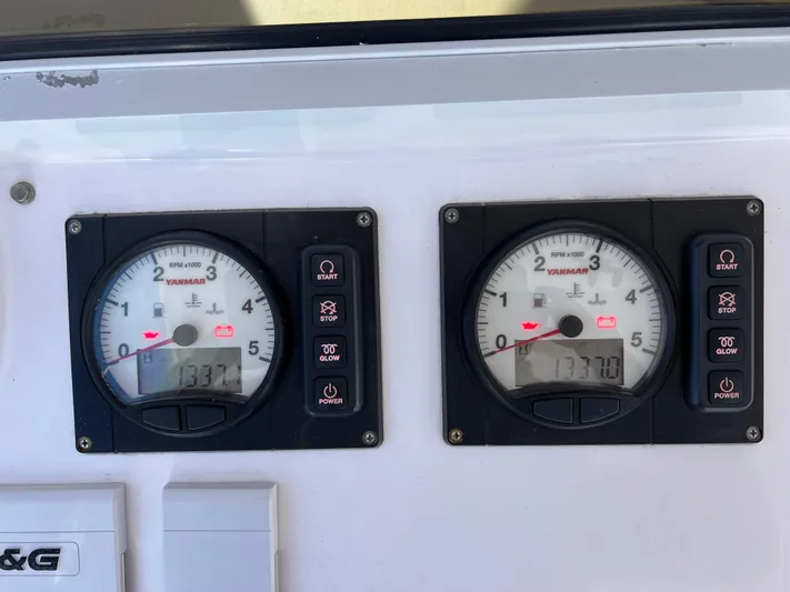 Kestrel Yacht Photos Pics Close-up of Seawind 1260 2020 engine gauges displaying readings.