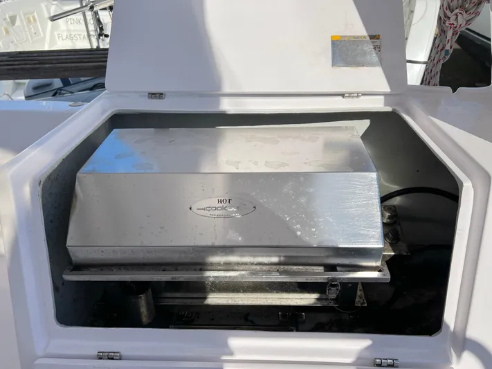 Kestrel Yacht Photos Pics Built-in grill on 2020 Seawind 1260 catamaran deck.