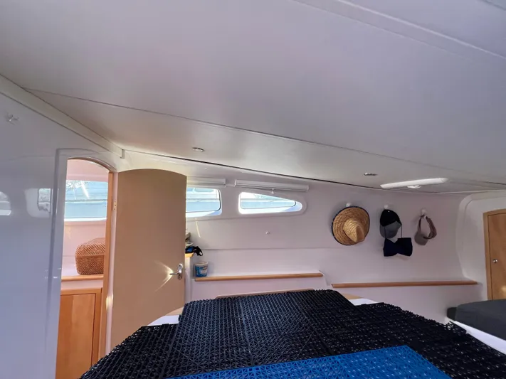 Kestrel Yacht Photos Pics Interior of 2020 Seawind 1260 catamaran cabin with modern design and natural light.