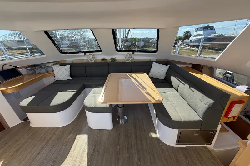 Kestrel Yacht Photos Pics Interior of 2020 Seawind 1260 catamaran with spacious seating and modern design.
