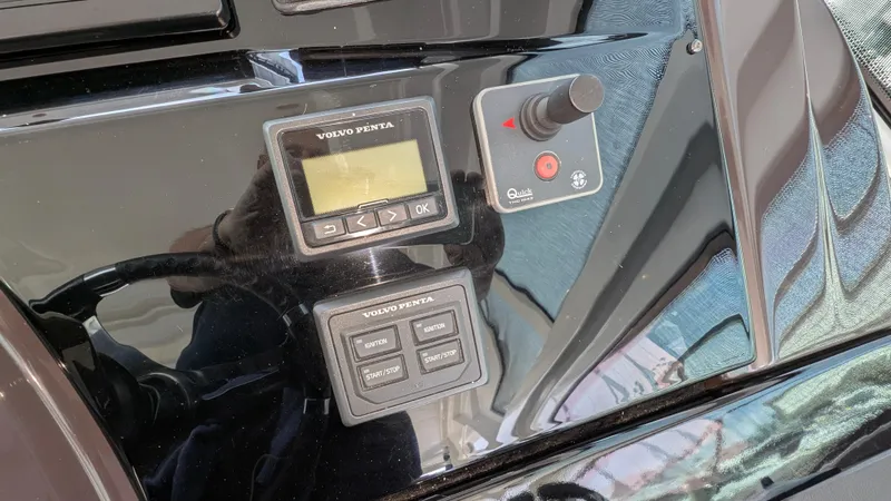 Best Life Yacht Photos Pics Control panel of a 2019 Beneteau GT 46 yacht with Volvo Penta display.