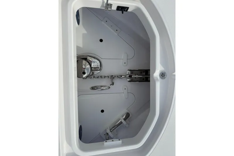  Yacht Photos Pics Anchor compartment of 2026 Mag Bay 43 CC boat, featuring chain and winch.