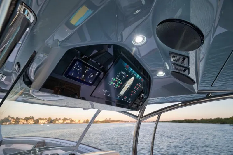  Yacht Photos Pics 2026 Mag Bay 43 CC boat dashboard with advanced navigation screens and controls.