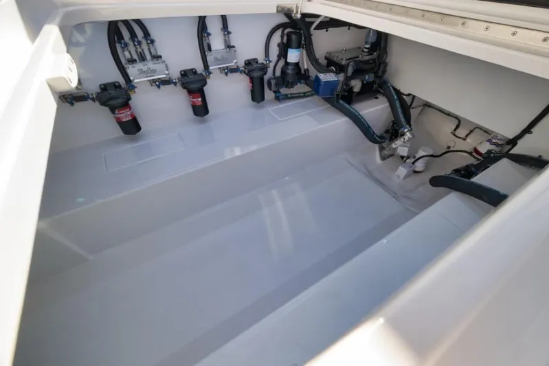  Yacht Photos Pics 2026 Mag Bay 43 CC boat interior with advanced plumbing and filtration systems.