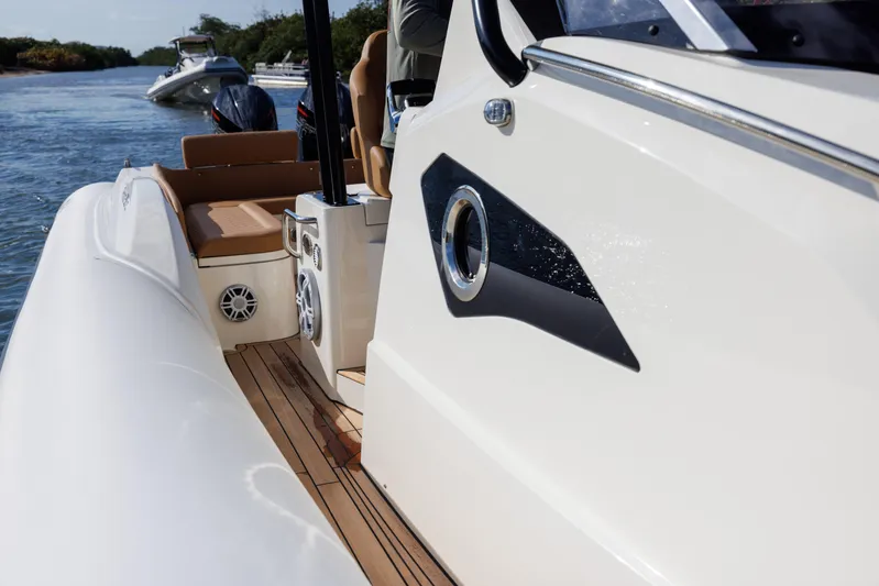 Stock Inventory Yacht Photos Pics 2024 Nuova Jolly Prince 38 boat on water, sleek design, luxury features.