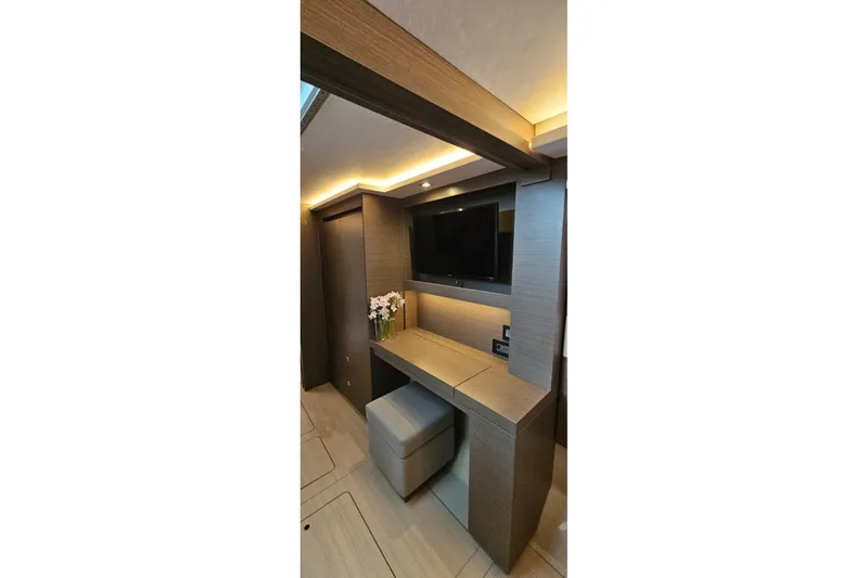  Yacht Photos Pics Luxurious interior of 2023 Leopard 40 Powercat with modern decor and ambient lighting.