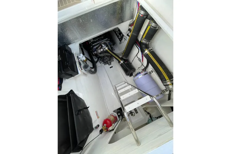 Yacht Photos Pics Engine compartment of 2023 Leopard 40 Powercat with visible components and equipment.