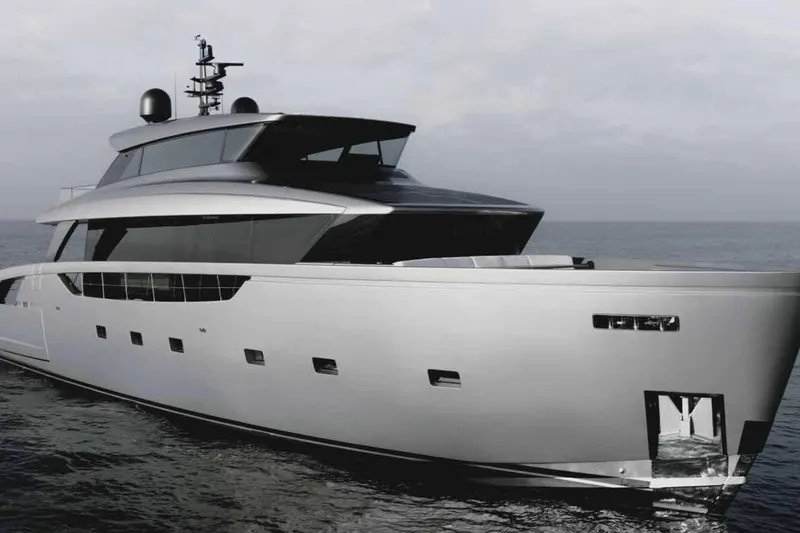  Yacht Photos Pics Luxurious 2026 Sanlorenzo SX100 yacht cruising on open sea.