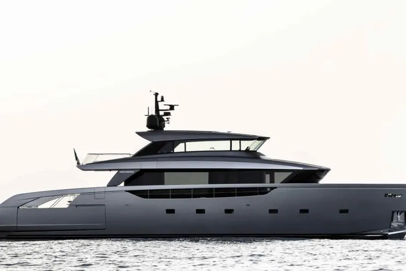  Yacht Photos Pics Sanlorenzo SX100 2026 yacht, sleek modern design, cruising on calm waters.