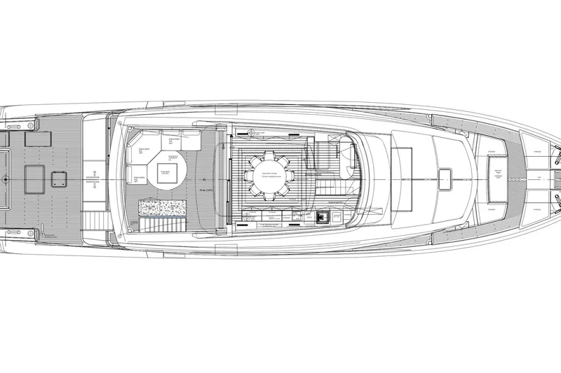  Yacht Photos Pics Blueprint of 2026 Sanlorenzo SX100 yacht, showcasing detailed deck layout and design elements.