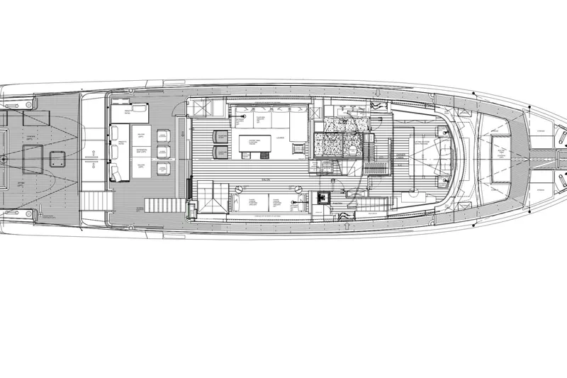  Yacht Photos Pics Floor plan of 2026 Sanlorenzo SX100 yacht, showcasing detailed interior layout.