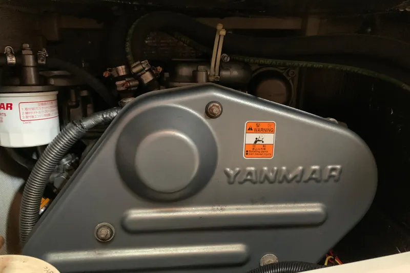 Elation Yacht Photos Pics Yanmar engine in 2004 Cabo Rico 42 Pilot sailboat, showcasing mechanical components.