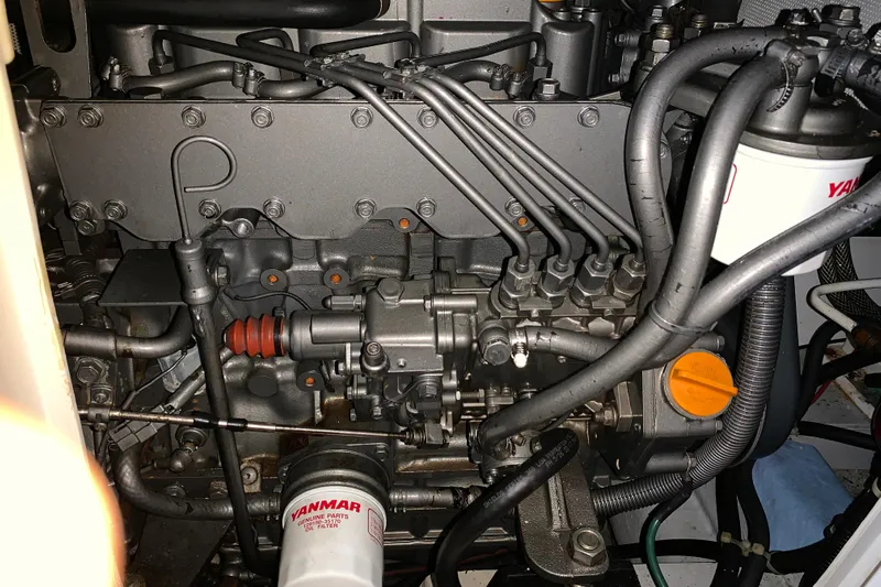 Elation Yacht Photos Pics Engine of 2004 Cabo Rico 42 Pilot yacht with Yanmar components.