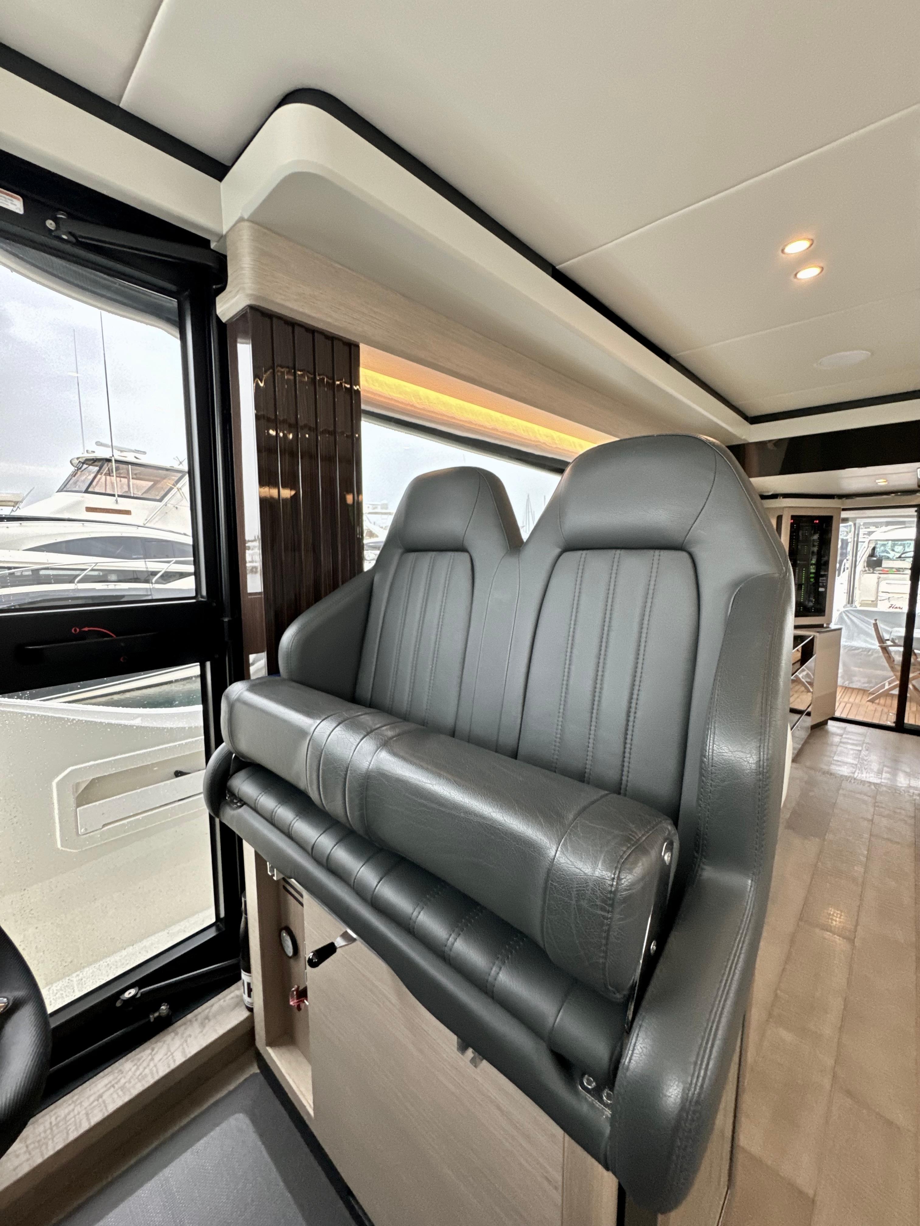 Luxurious interior seating on 2023 Absolute 52 Navetta yacht.