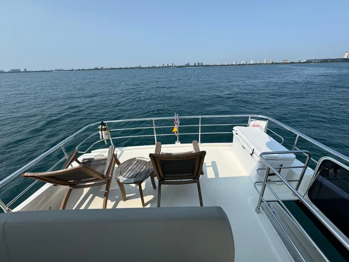 Just You Yacht Photos Pics Deck view of 2023 Absolute 52 Navetta yacht overlooking calm ocean waters.