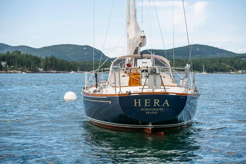 Hera Yacht Photos Pics Hinckley Sou'wester 42 Sloop, 1994, named "Hera," anchored in scenic waters.