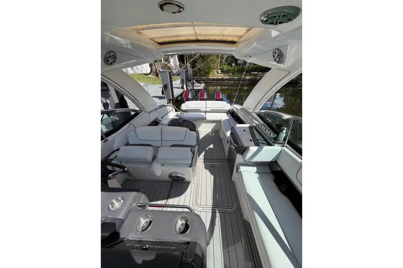  Yacht Photos Pics 2020 Formula 330 Crossover Bowrider OB interior with luxurious seating and modern design.
