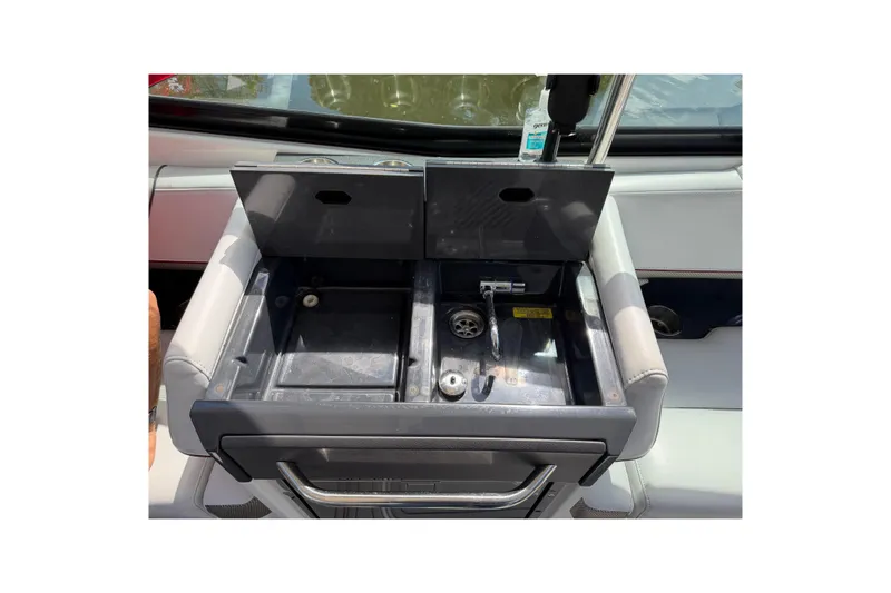  Yacht Photos Pics 2020 Formula 330 Crossover Bowrider OB sink area with open compartments.