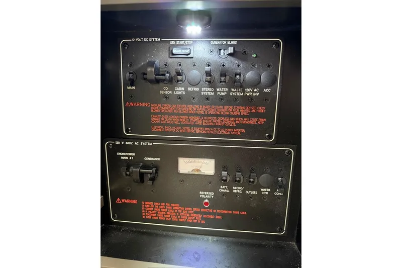  Yacht Photos Pics Control panel of a 2020 Formula 330 Crossover Bowrider OB boat.