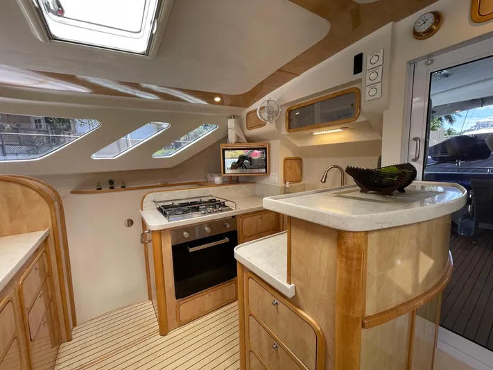  Yacht Photos Pics Interior of Knysna 500 SE yacht, modern kitchen, 2016 model.