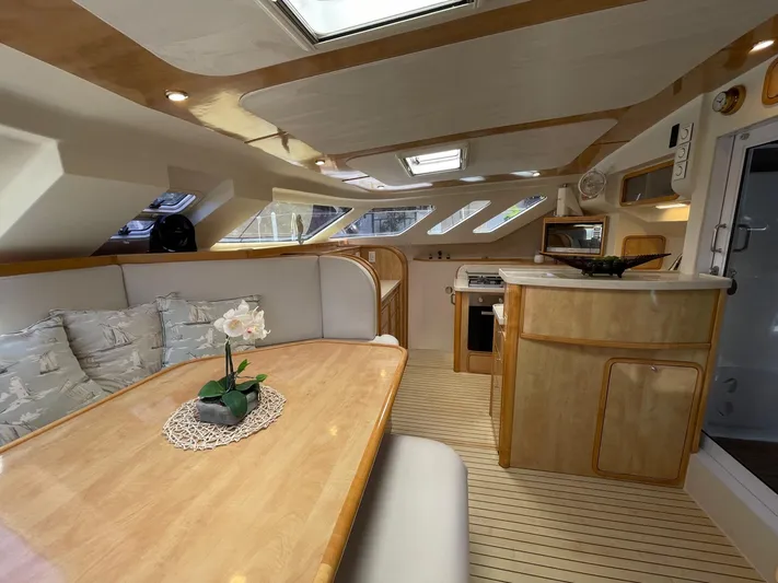  Yacht Photos Pics Interior of 2016 Knysna 500 SE yacht with elegant wood finish.