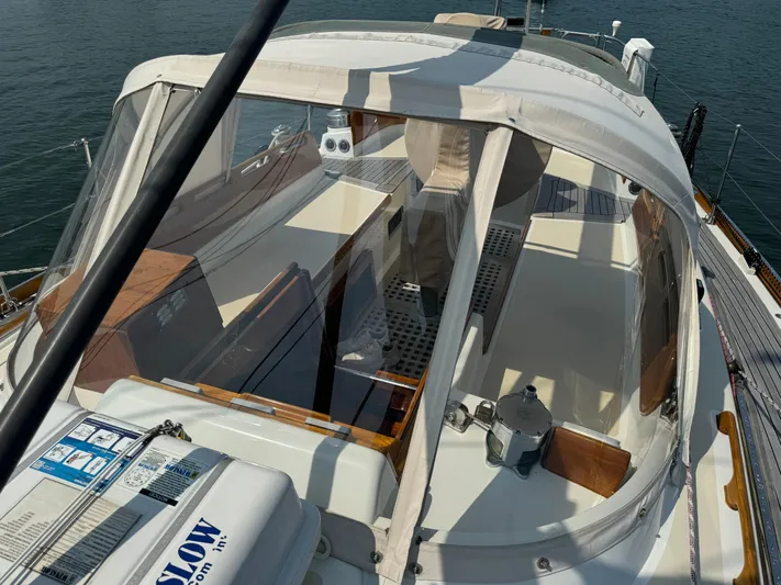 *previous Name Reserved Yacht Photos Pics 1986 Little Harbor 46 Center Cockpit sailboat with enclosed cockpit and clear canopy on the water.