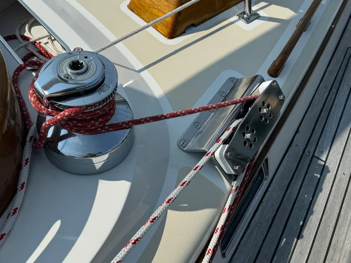 *previous Name Reserved Yacht Photos Pics Winch and ropes on 1986 Little Harbor 46 Center Cockpit sailboat deck.