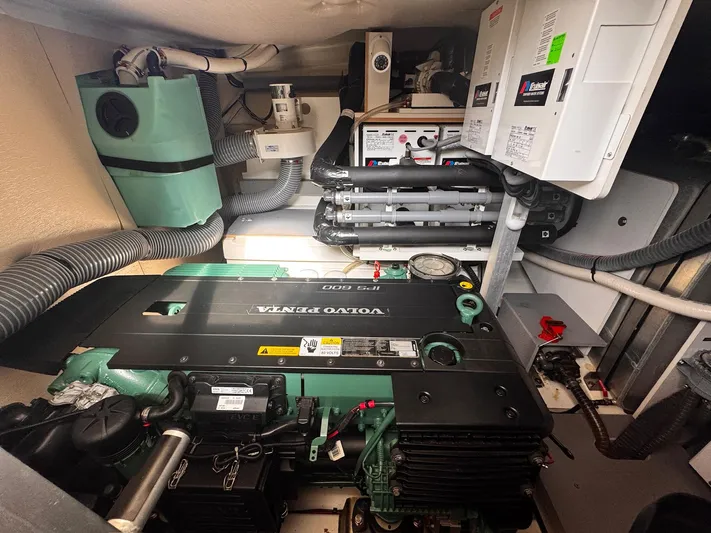 Pure Yacht Photos Pics Engine room of a 2016 Prestige 500 yacht featuring a Volvo Penta engine.